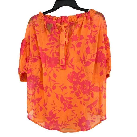 Scoop NYC chiffon top size M 1743 short sleeve Tie neck Lined NWT - Picture 7 of 10